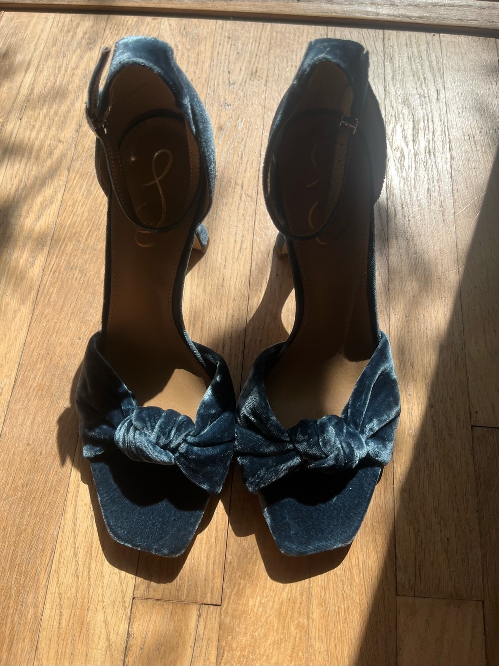 San Edelman Women’s Velvet Knot Front Ankle Strap Heels - Blue